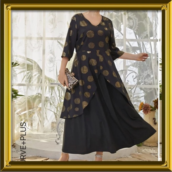 Plus Size Polka Dot Two Layered Hem Dress - Picture 5 of 9